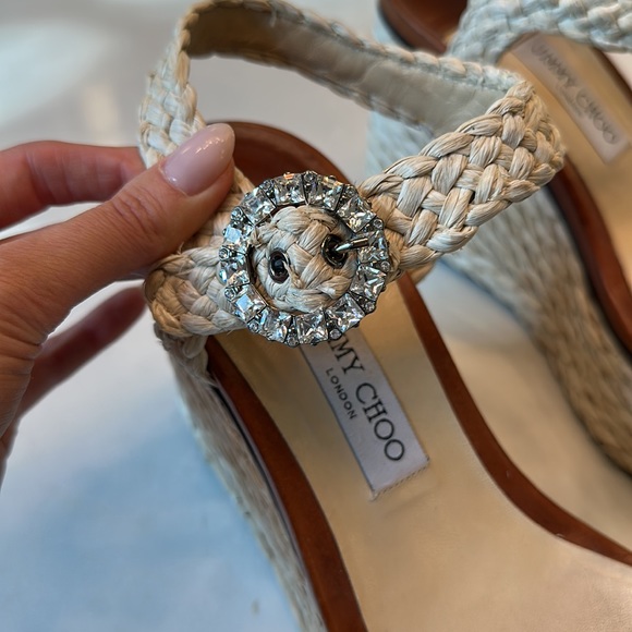 Jimmy Choo Nylah raffia wedges with signature crystal embellished buckle - Picture 3 of 8